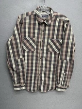 Schott Bros NYC Flannel Shirt Mens Medium Gray Tan Plaid Button Down Workwear