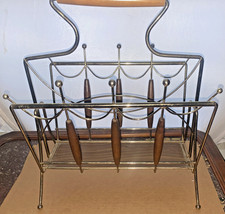 MIDCENTURY MODERN DANISH MAGAZINE RACK RECORD STAND WOOD BRASS FINISH