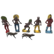 Vintage England Britain LEAD Metal Toy Indians Dog Lot of 7 pieces MAKE OFFER