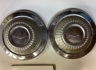 VTG CHEVROLET (DOG DISH) POVERTY HUBCAPS 10 1/2 INCH SET OF 2 EXCELLENT COND