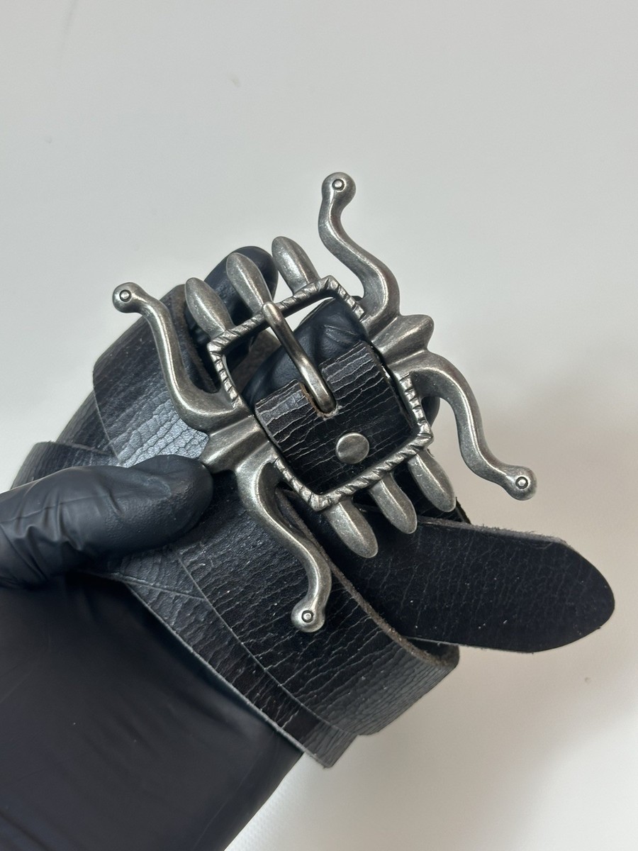Double R RRL Ralph Lauren Vintage Metal Western Leather Belt Black