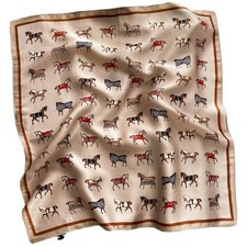 100 Silk Small Scarf Women Neckerchief Bandana Fashion Champagne Horse 53 53cm