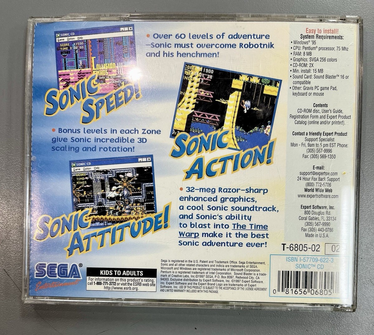 Sonic CD (SEGA Entertainment, 1997) Windows 95 PC CD-ROM w/Jewel