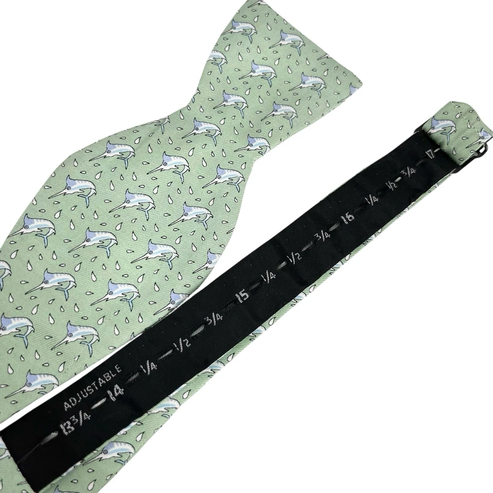 Pajarita para hombre Vineyard Vines pez espada marlins seda verde menta 2 3/8" x 35" guc Foto 4 de 4