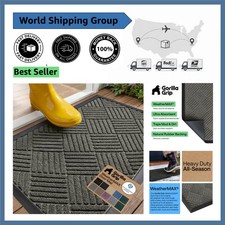 Durable 29x17 Gray Diamond Doormat - All-Season Waterproof Natural Rubber Design