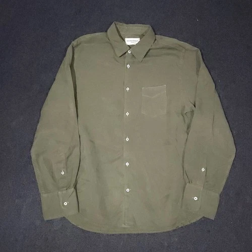 Officine Generale Benoit Button Up Shirt Mens Large Green Garment Dyed Portugal