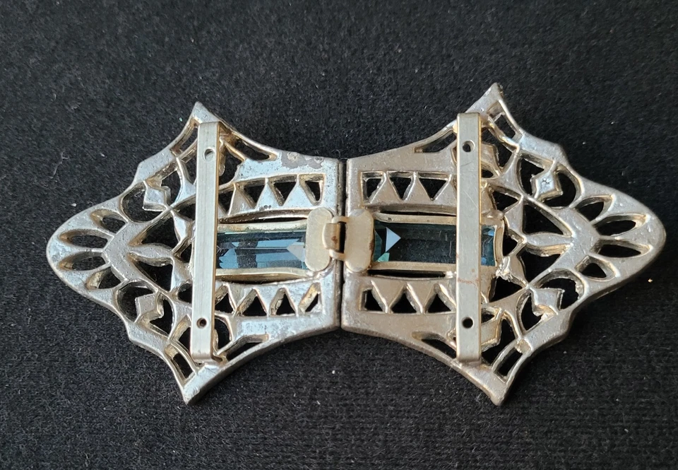 VINTAGE EDWARDIAN SILVERTONE AQUAMARINES? AND RHINESTONES BELT BUCKLE - Image 2 of 4