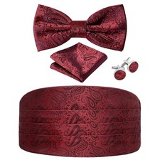 Paisley Cummerbund and Bow Tie Set Adjustable Formal Men's Cumberbund Red