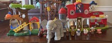 Fisher Price Little People Lot Safari Zoo Tree House and Farm/Barn Set