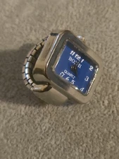 Rectangular Ring Watch Blue Face In Working Condition Stretchy