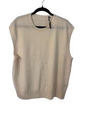J.Crew Women's Cream Cashmere Sleeveless Crewneck Relaxed Sweater Vest Sz L NWT