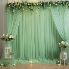 20x10 Green Tulle Backdrop Curtains for Parties Sheer Backdrop Curtain Weddin...