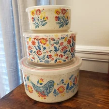 The Pioneer Woman Mazie Ceramic Nesting Bowls With Lids bird storage containers