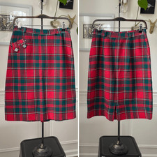 Vintage 50s Tartan Plaid Wool   Skirt Red Green S