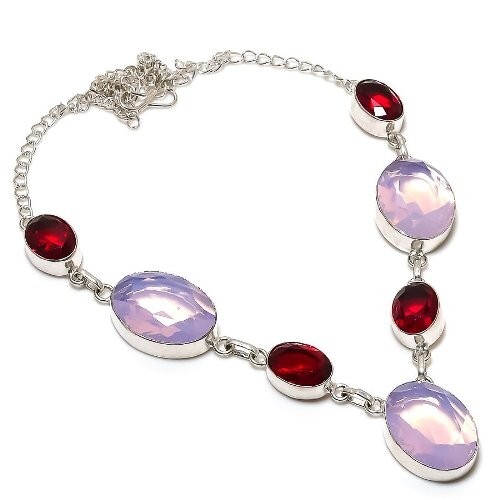 Collier Onyx Rose Argent 925 - Fait Main - Longueur 18 Pouces - Réglable