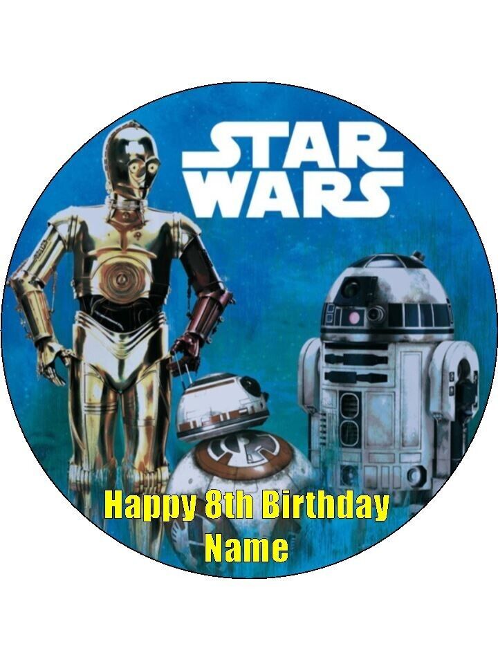 STAR WARS Cake Toppers Personalised 19cm Edible Icing Birthday Decoration #01