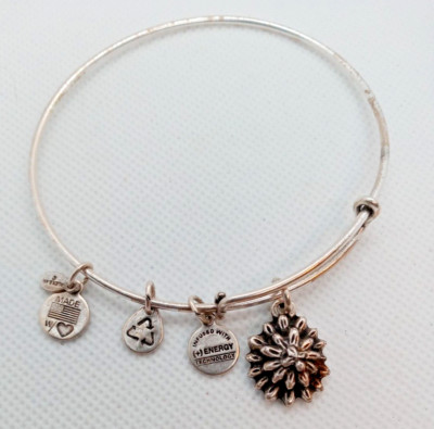 ALEX & ANI Retired 2015 Water Lily Energy Silver Tone Expandable Bangle W/Charms
