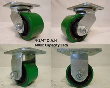 3-1/4'' x 2'' Swivel Low Profile Polyurethane Caster (2) Rigid (2) 600lb ea