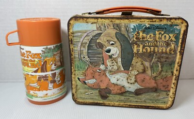 Vintage 1981 Disney The Fox & the Hound Metal Lunchbox & Thermos