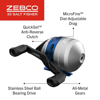 Zebco Salt Fisher 33 Spincast Reel and Fishing Rod Combo, 6-Foot 6-Inch 2-Pie...