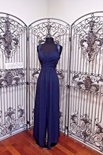 Q11 / 274 BILL LEVKOFF 1413 SZ 10 NAVY CHIFFORMAL DRESS GOWN 229 SEQUIN STRAPS