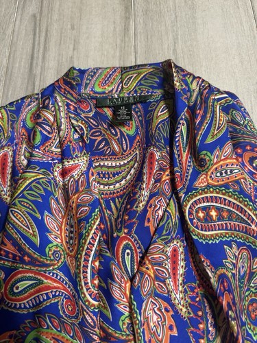 Lauren Ralph Lauren ärmellose mehrfarbige Bluse mit Rüschenkragen Größe 16 - Bild 3 von 6