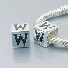 925 Sterling Silver Cube Alphabet Letter A to Z Bead Charm European Bracelet MSL