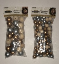 Lot of 2- 5oz Wooden Beads bags -Wood BEADS Jewelry Making Supply Gold/Silver  