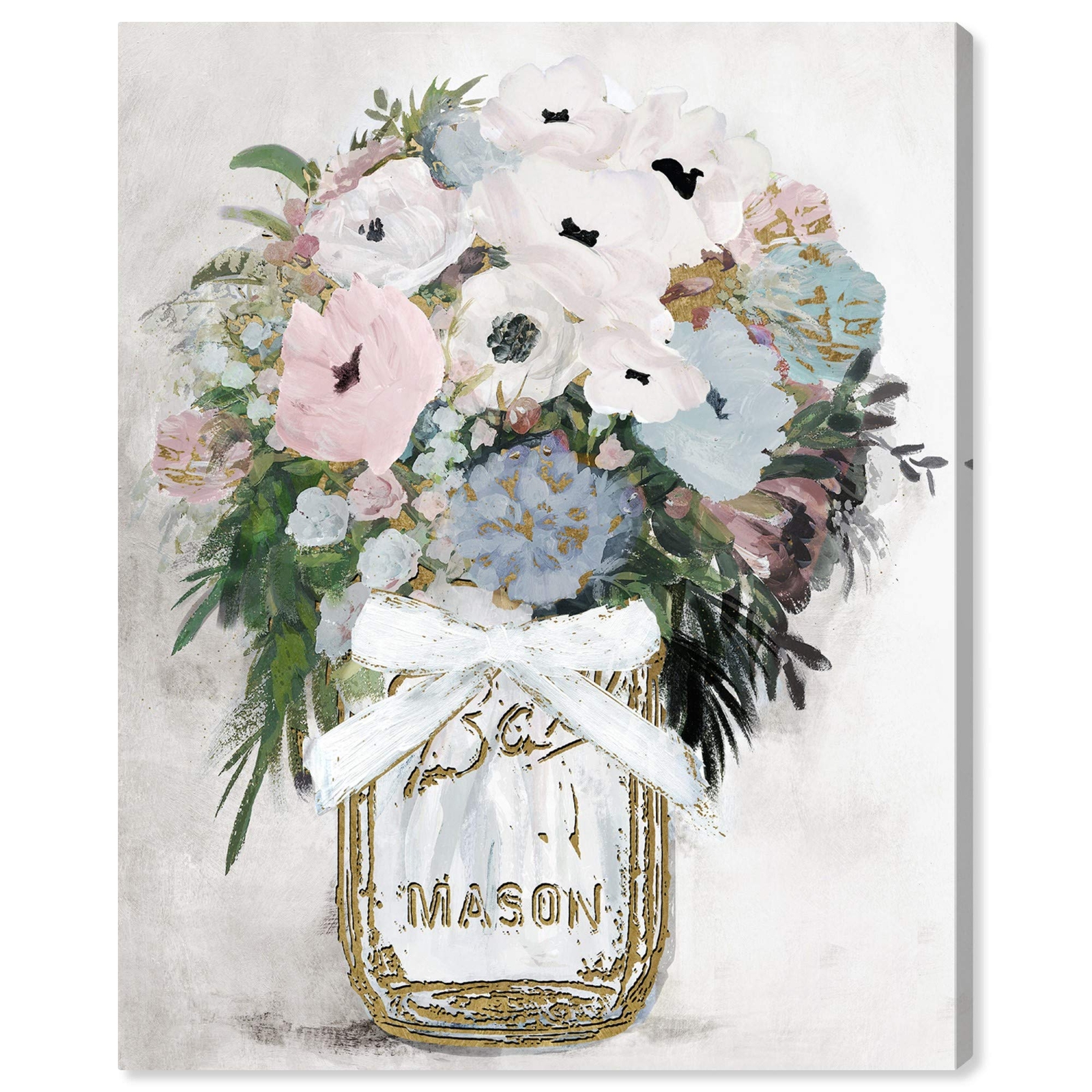 Anemone Mason Jar Floral Botanical Wall Art Canvas Prints for Home Décor