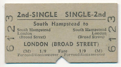 British Railway Ticket South Hampstead London Broad St 1963 keine Käufergebühr QY9047