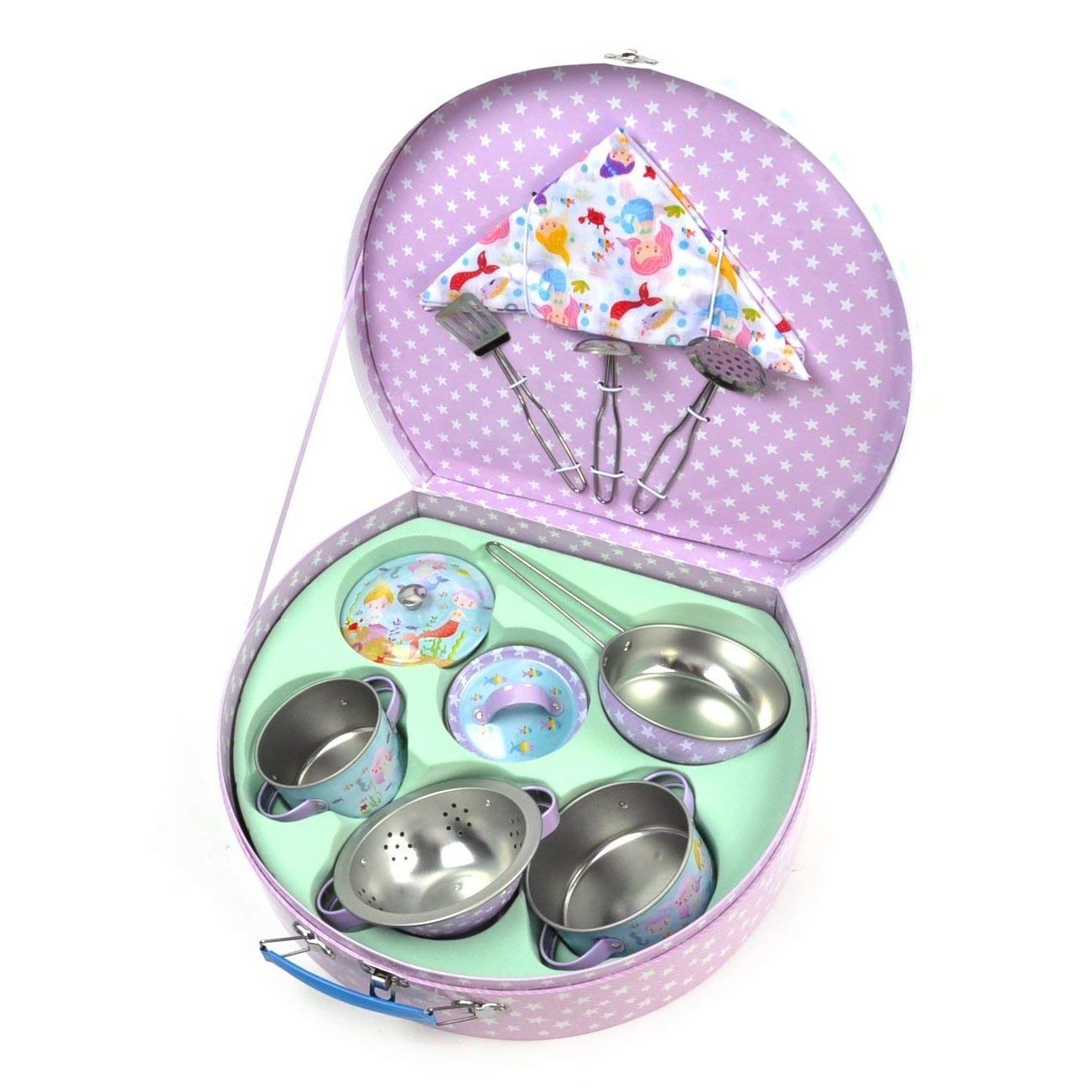 Toy Cooking Set Childrens Utensils Kids Play Kitchen Mermaid Pots And Pans 10pc