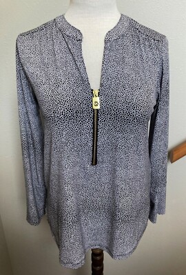 MICHAEL KORS ROLL TAB SLV-BLK/WHITE ANIMAL PRINT TOP-EXPOSED FRONT ZIP-S-NWT