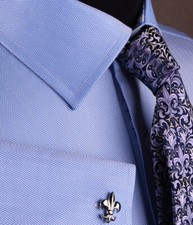 Mens Blue Herringbone Formal Business Dress Shirt Fleur-De-Lis Floral Boss Lily