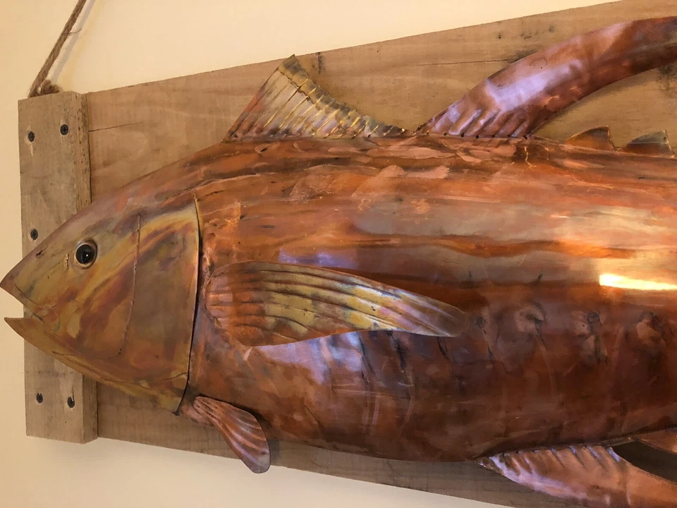 Yellowfin Tuna Beach House Copper Wall Art Blue Marlin Sculpture Game Fish 082 - Image 3 of 4