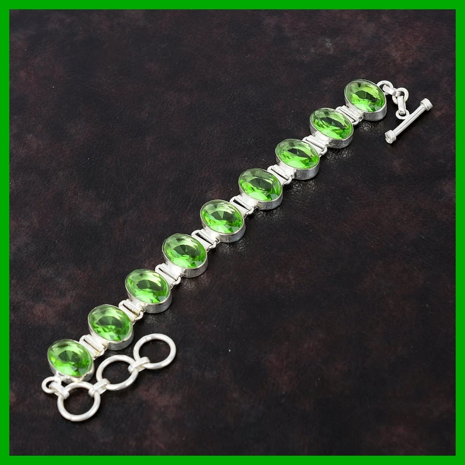 Pulsera Ovalada Cadena de Piedras Preciosas Amatista Verde Art Deco Joyería Plata de Ley 925 Foto 4 de 4