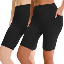 2 Pack Workout Shorts, 8" Biker Shorts Women High Waist, Spandex Yoga Shorts