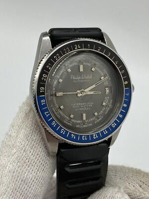 Rare vintage Philip Watch Caribbean 400 diver sub World Time Tropic  bracelet 60' | eBay