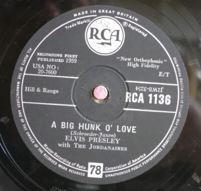 Elvis Presley 78 RPM / A Big Hunk Of Love & My Wish Came True (55-0823-AS)