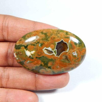 Natürlicher Rhyolith Jaspis Cabochon Oval Grün Regenwald Edelstein 106 Kt #5981