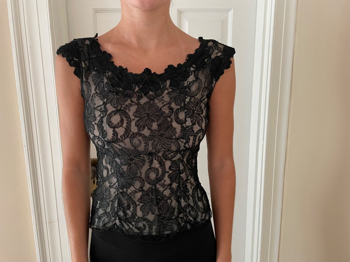 トップス vintage Black sheer top antique lace Vintage Sheer Black Lace Cap Sleeve Top No rips or tears