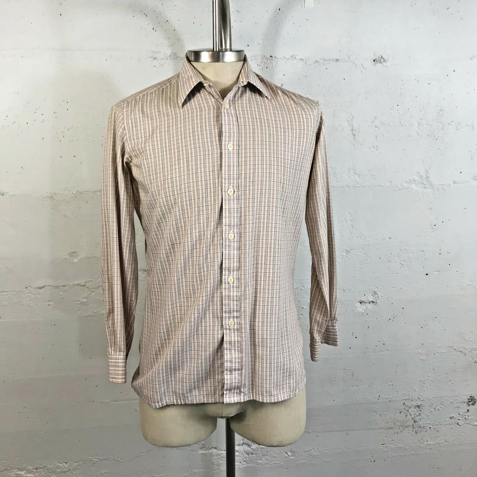 Camicia Yves Saint Laurent Micro Plaid Bottoni Chamise Collo Taglia:15 5 Lavoro