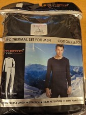 Therma Tek 2 pc Thermal Set for Men Cotton Fleece Lined Size Large Black