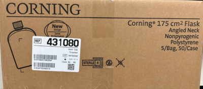 Corning REF #431080 Case of 50 Angled Neck 175 Cm2 Flasks Polystyrene NIB