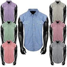 Mens Western Plaid Check Sleeveless Snap Up Two Front Pockets In 7 New Colors