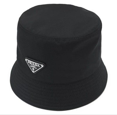 PRADA Re-Nylon Bucket Hat, Black with Silver Logo, XL, Made in 