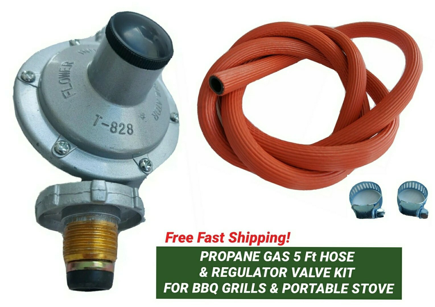 PROPANE GAS 5 Ft HOSE BUTTERFLY REGULATOR VALVE KIT BBQ GRIL
