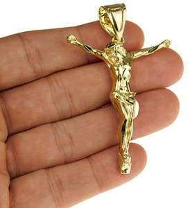 Authentic Mens 14k Gold Plated Jesus Piece Pendant Body Hip Hop Cross Crucifix Charm 2"