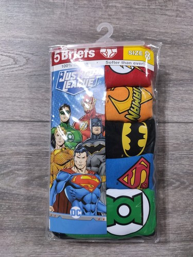 Justice League Underwear Kids Size 8 Batman Superman The Flash Cotton Brief Boys