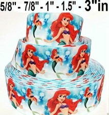 GROSGRAIN RIBBON 5/8", 7/8", 1", 1.5", 3" Little Mermaid a7 Printed Bulk