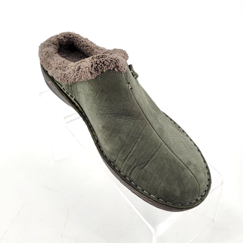 Teva Green 100% Leather Faux Fur Lined Slip On Slide Mule Slipper Shoe Women 7 - Picture 6 of 10